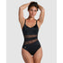 Padded One-Piece Shaping Swimsuit with Mesh Stripes