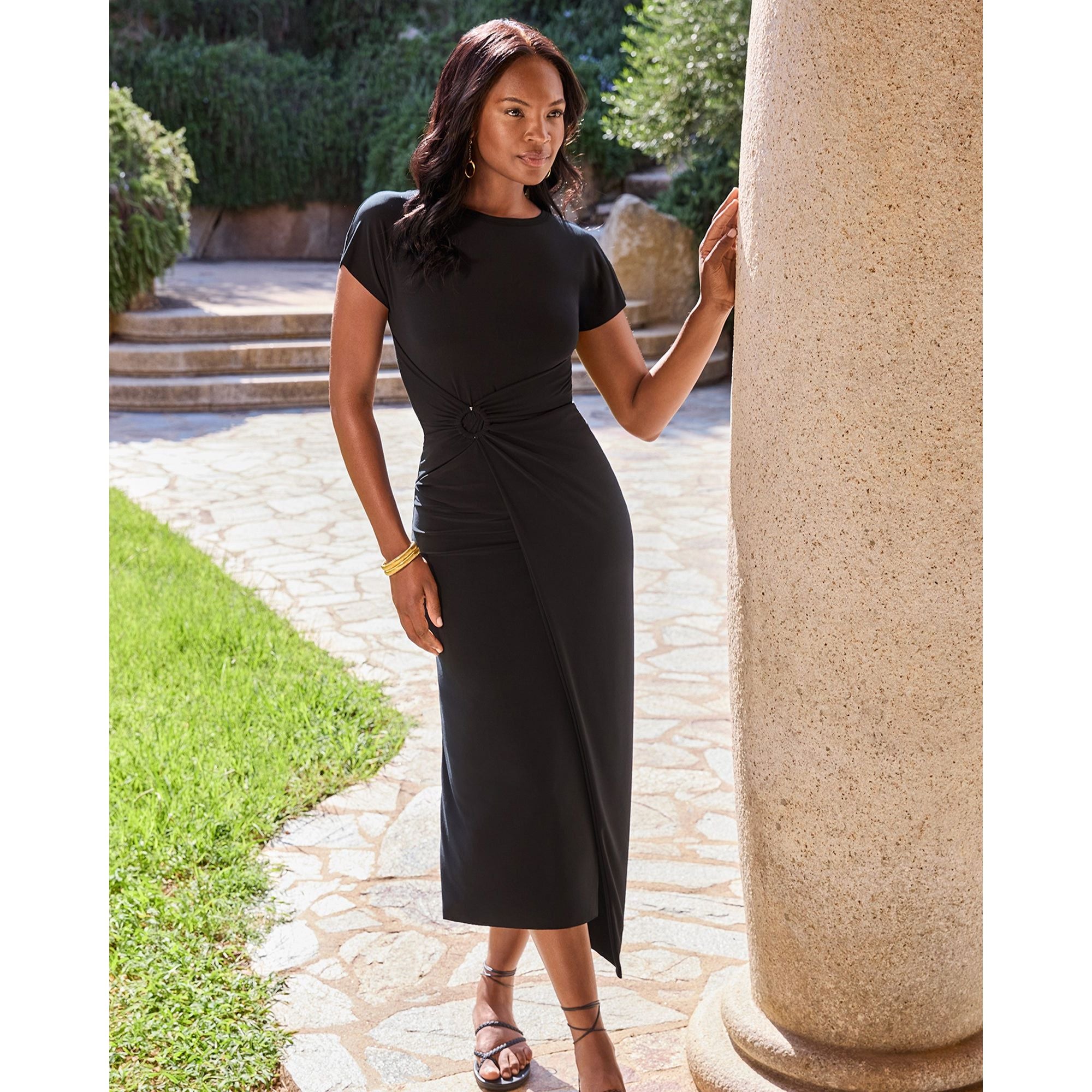 Loki Cinched Wrap Waist Midi Shaping Dress