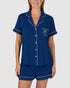 Modal Button Up Short Sleeve Short Pyjama Set with Embroidery