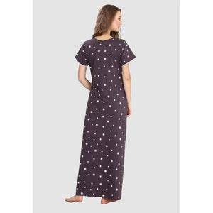 Long V-Neck Star Print Pure Cotton Nighty - Style Gallery
