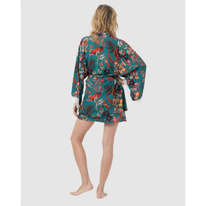 Lace Trim Printed Morning Robe - Style Gallery