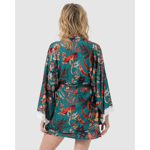 Lace Trim Printed Morning Robe - Style Gallery