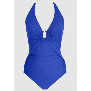 Bling Plunge Neck One Piece Shaping Swimsuit - Style Gallery